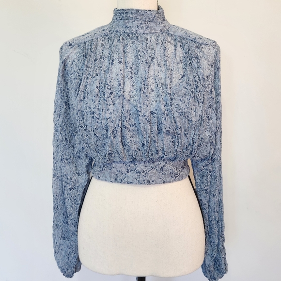 Shona Joy Francesca High Neck Balloon Sleeve Open Back Tie Crop Top Blouse 2 - Picture 6 of 16